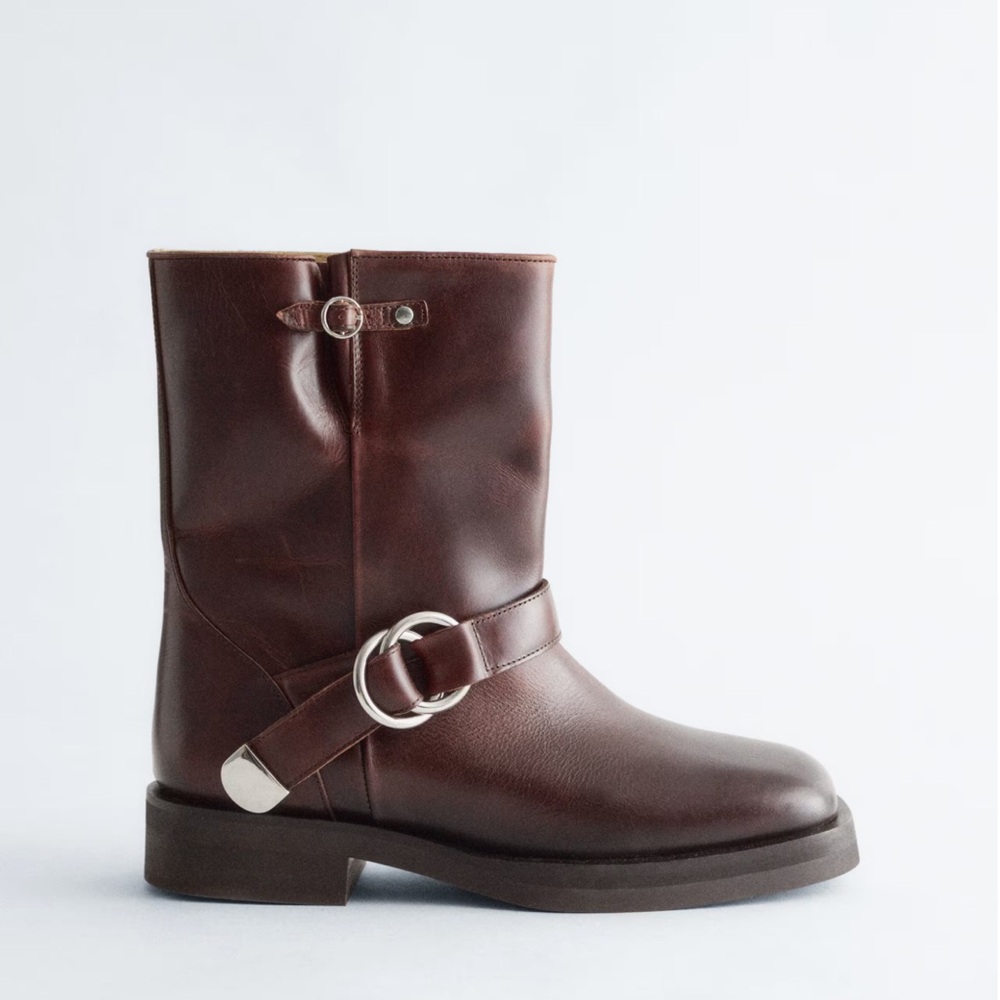 & Other Stories Brown Leather Biker Boot - Picture 5 of 9